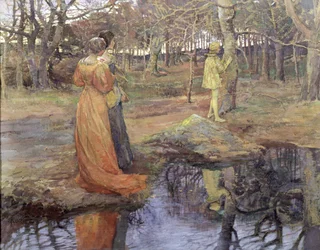 Scène forestière médiévale, années 1880
